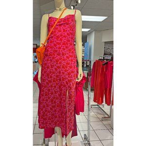 DEX slip dress, hot pink with roses print